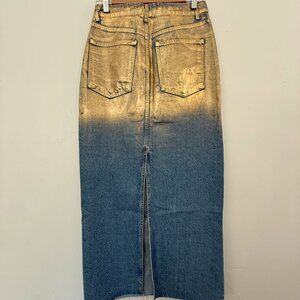 💛 Zara Gold-Dipped Denim Maxi Skirt – Size Small – Back Slit